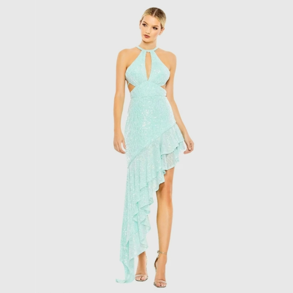 Mac Duggal Asymmetrical Aqua Dress, Size 6, NWT